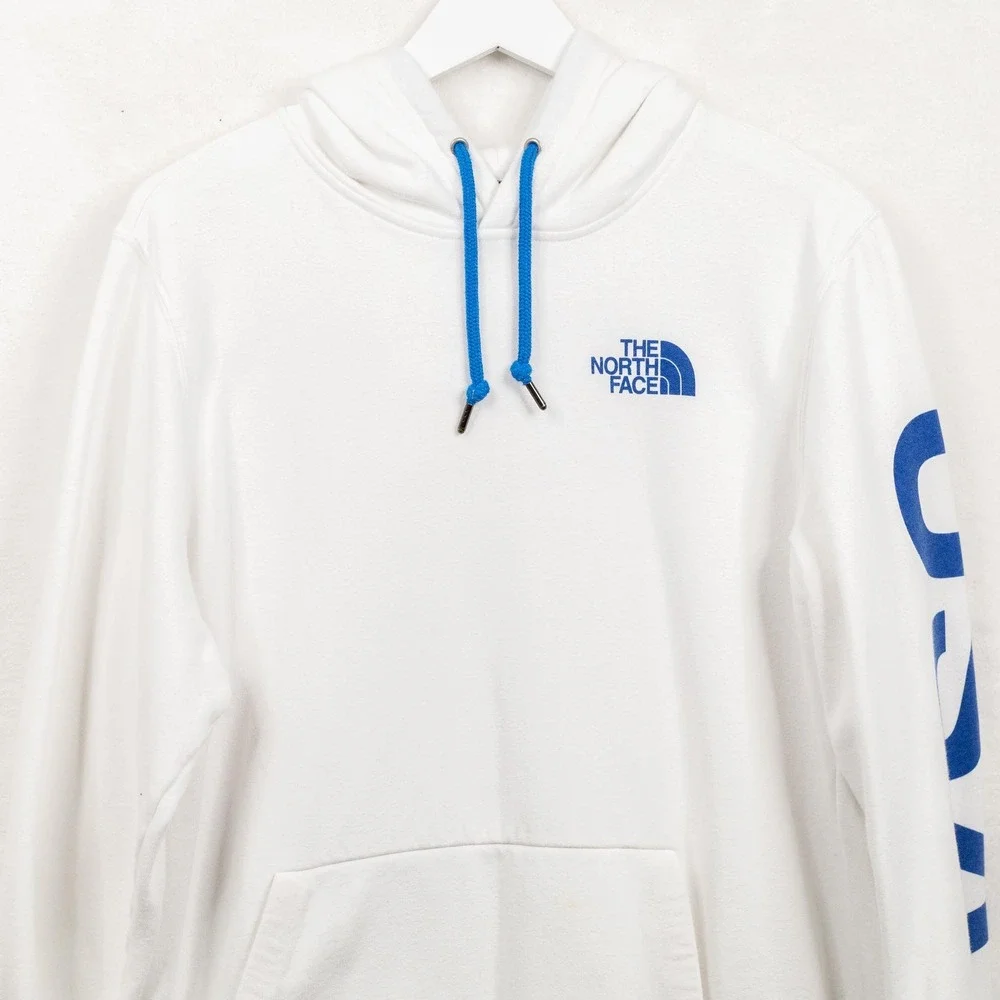 THE NORTH FACE USA Flag Graphic Pullover Fleece Hoodie White Mens Sz XL